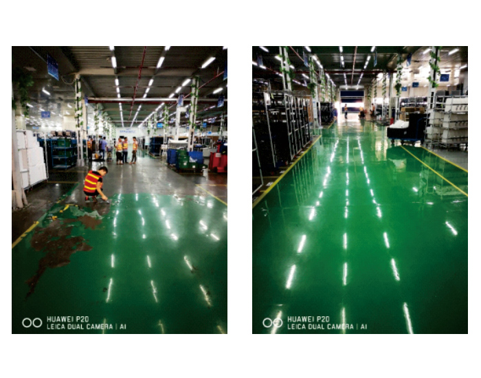 環氧地坪表層脫落，采用ADS-08背水壓反滲漏防霉涂料做地面處理后，完美修復